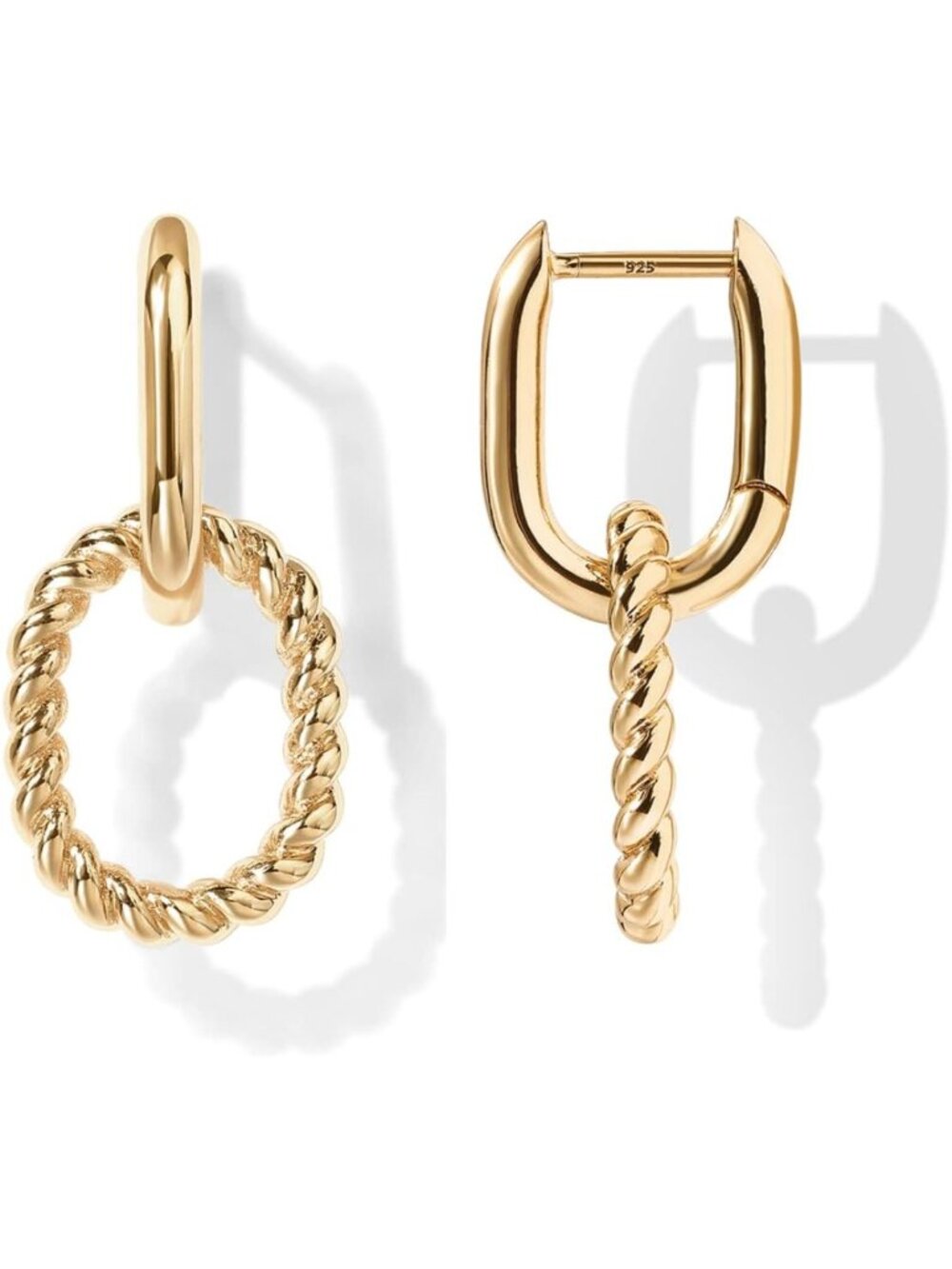 Chic 14K Gold Plated Dangle Hoop Earrings, Convertible Paperclip Design for